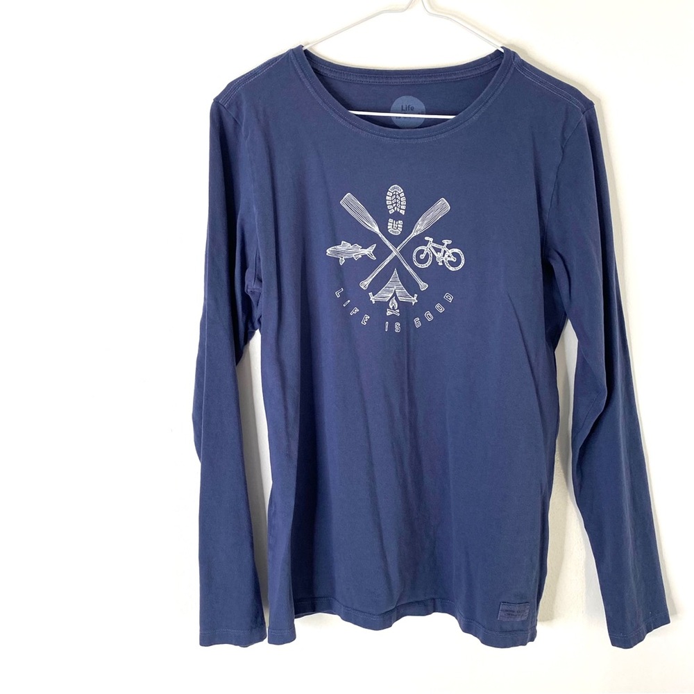 Life Is Good Crusher Tee Classic Fit Long Sleeve Outdoor Graphic Top Blue
